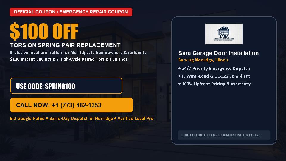 $100 OFF Dual High-Cycle Torsion Spring Replacement in Norridge, IL - Sara Garage Door Installation
