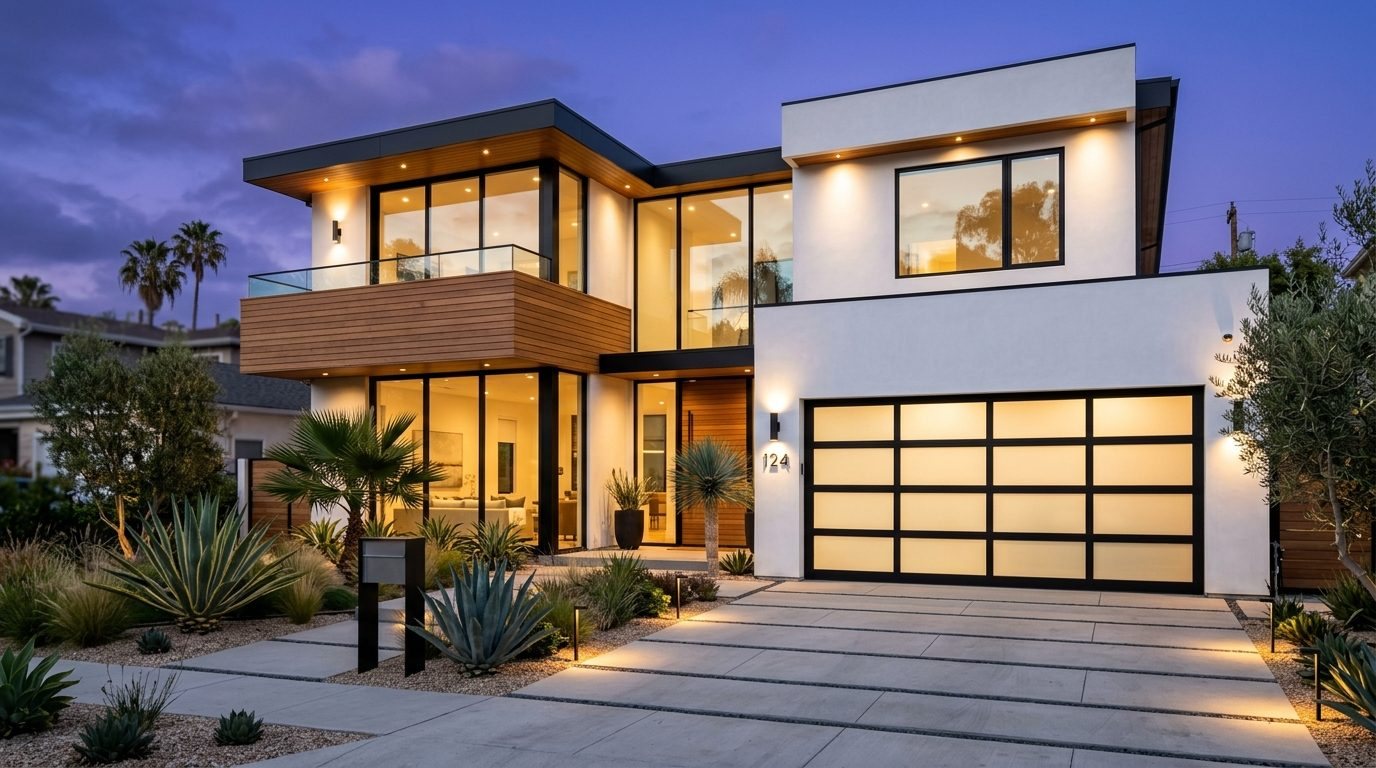 Sara Garage Door Installation Exterior Closed Garage Door at Twilight